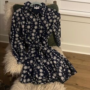 Floral Navy Dress with White Embroidery